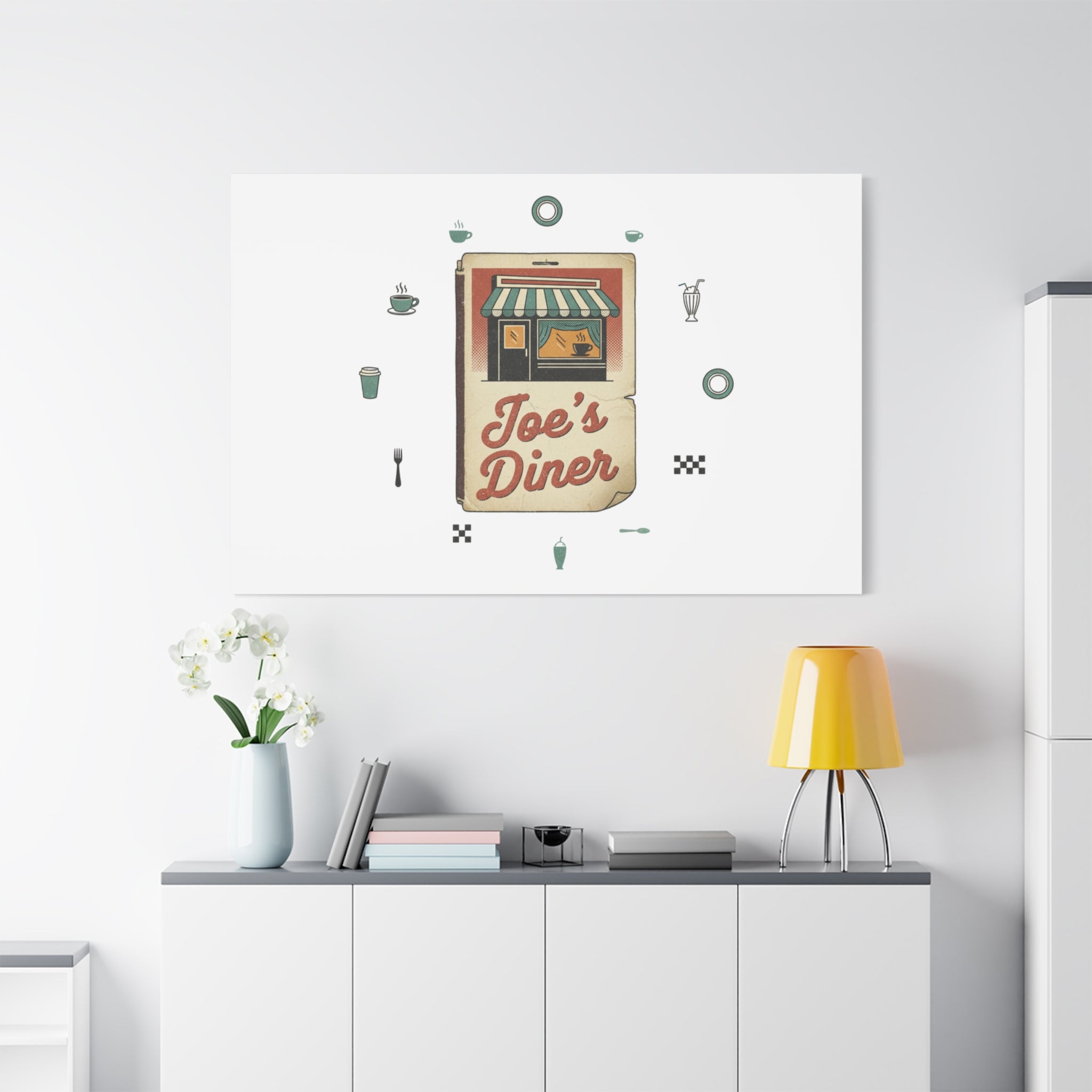 Diner Matchbook Graphic Canvas, Vintage Ephemera Art | Retro Micro Ad Print