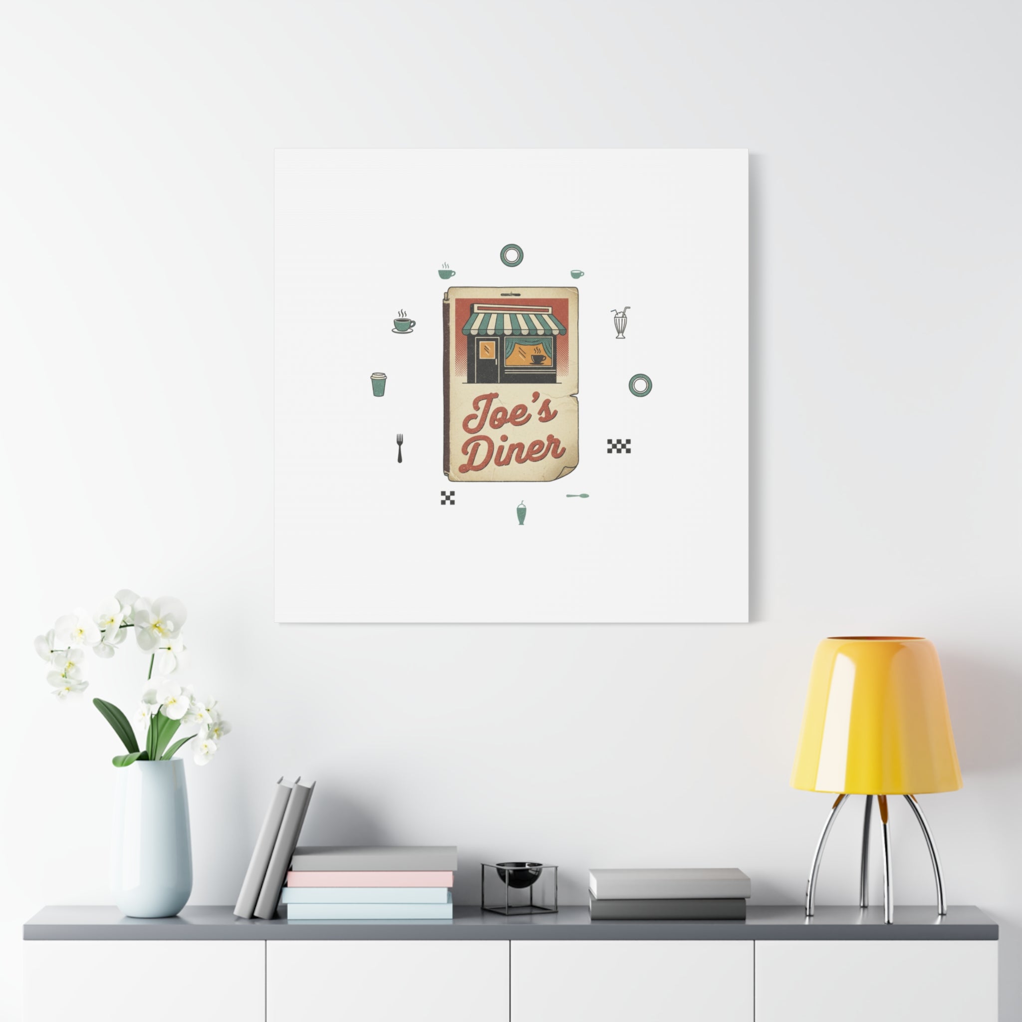 Diner Matchbook Graphic Canvas, Vintage Ephemera Art | Retro Micro Ad Print