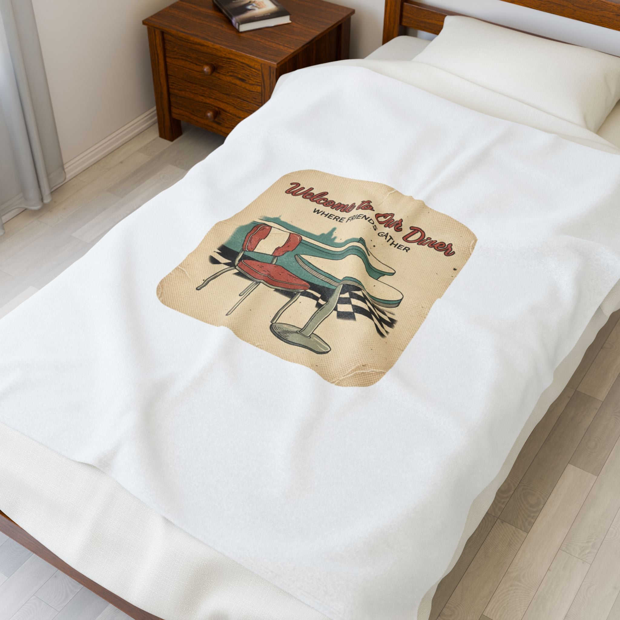 Diner Matchbook Graphic Velveteen Plush Blanket | vintage ephemera art, retro micro ad print