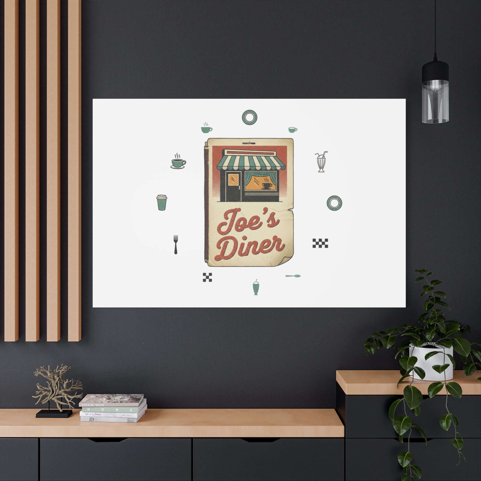 Diner Matchbook Graphic Canvas, Vintage Ephemera Art | Retro Micro Ad Print